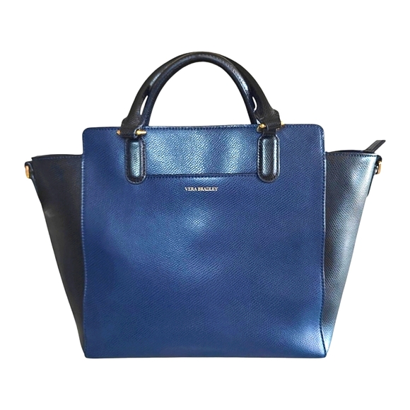 Vera Bradley Handbags - 🩷SOLD💚 Vera Bradley Leather "Morgan" Black & Blue Trapeze 2-Way Bag | Rare